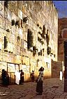 Jean-leon Gerome Canvas Paintings - Solomon's Wall Jerusalem (or The Wailing Wall)